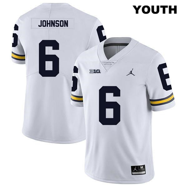 Youth NCAA Michigan Wolverines Cornelius Johnson #6 White Jordan Brand Authentic Stitched Legend Football College Jersey FI25Z16IE